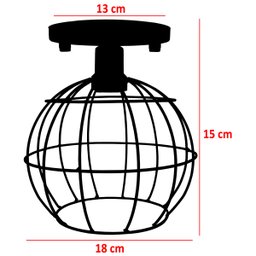 Lustre Teto Plafon Industrial Aramado Globo Retrô Luminária Sobrepor Vintage Preto Agp Ilumini - 2