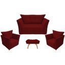 Ver imagem 1 de Kit Namoradeira + 2 Poltronas Decorativa Isis + 1 Puff Retangular Suede Marsala Pés Madeira Mz Decor
