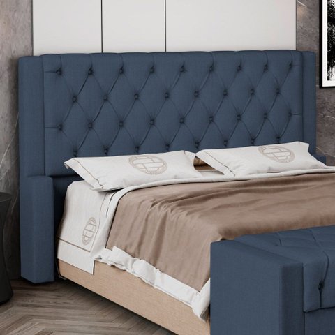 Cabeceira Atena para Cama Box Casal Padrão 140cm Capitonê com Frame Linho Azul - Abmaza
