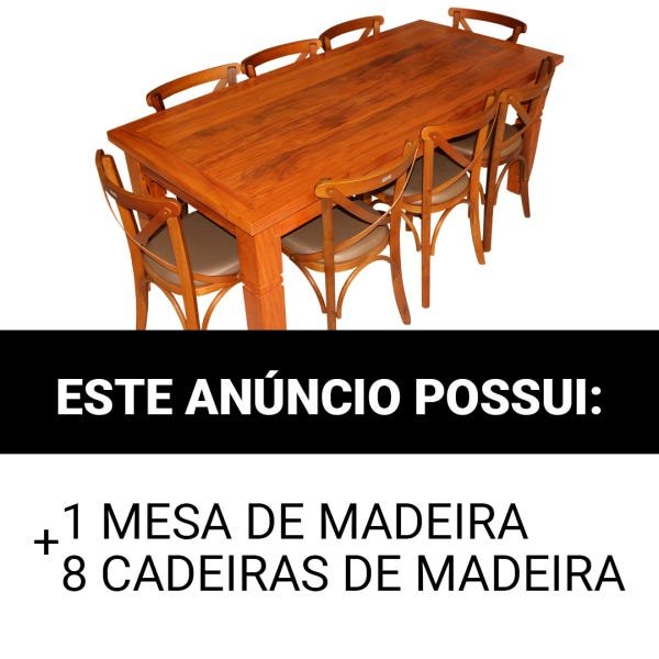 Mesa Rústica com 8 Cadeiras Churrasco e Jantar Madeira Maciça Peroba Rosa 2,00M - Madeira Pura - 3