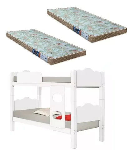 Ver imagem 1 de Beliche Sevilha Branco C/colchão Solteiro D-23 100%mdf -vira 2 Camas Solteiro -super Resistente:bran