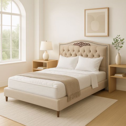 Cabeceira Kate Veludo Bege para Cama Queen 1,60 Bz Home Decor