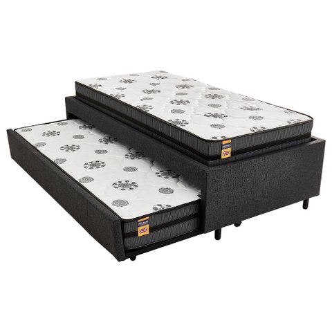 Bicama Box Solteiro Linho Cinza com Dois Colchões Perola 88x188cm Fabrispuma
