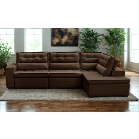 Sofá de Canto Retrátil e Reclinável com Molas 3,00x2,00 Viena Suede Mirra Decor