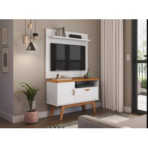 Rack + Painel Si 0.90m Estilo Retrô para Tv até 32'' Polegadas Cor Branco / Cinamomo