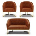 Ver imagem 1 de Sofá Namoradeira e 2 Poltronas Base Industrial Dourado Stella Corano D03 - D'Rossi Cor Nozes