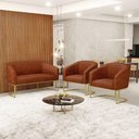 Ver imagem 7 de Sofá Namoradeira e 2 Poltronas Base Industrial Dourado Stella Corano D03 - D'Rossi Cor Nozes