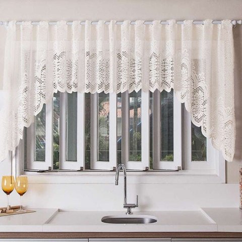 Cortina de Renda para Cozinha Classica Cascata Marfim Arabesco Interlar 3,00 x 1,00 Mts