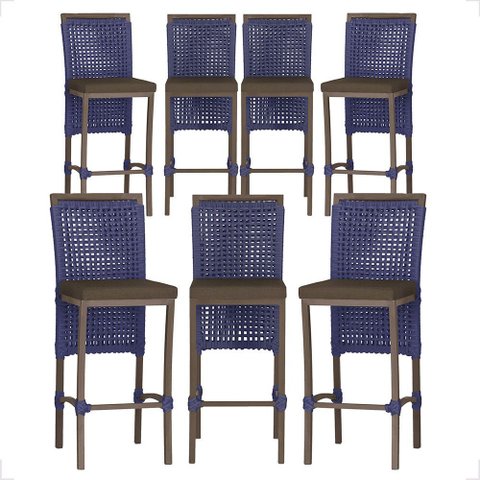 7 Banqueta em Alumínio Roma Marrom Corda Náutica Tecido 9