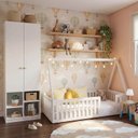 Ver imagem 1 de Quarto Montessori Cama com Telhado Giulia e Guarda-Roupa Curió Casatema MadeiraOriginals Branco