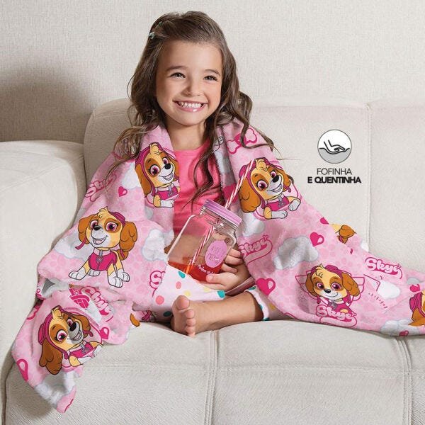 Manta Infantil para Sofá Fleece Patrulha Canina Menina Lepper
