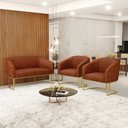 Ver imagem 2 de Sofá Namoradeira e 2 Poltronas Base Industrial Dourado Stella Corano Nozes D03 - D'Rossi