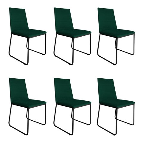 Kit 6 Cadeiras de Jantar Lille Base Aramado Preta Veludo Verde - Montanaris Decor