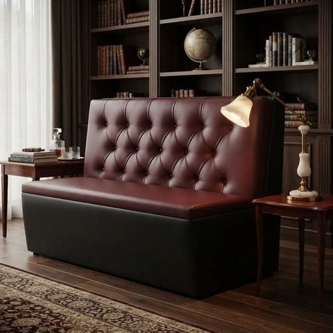 Poltrona Sofá Booth Prime Marsala e Preta 2 Lugares