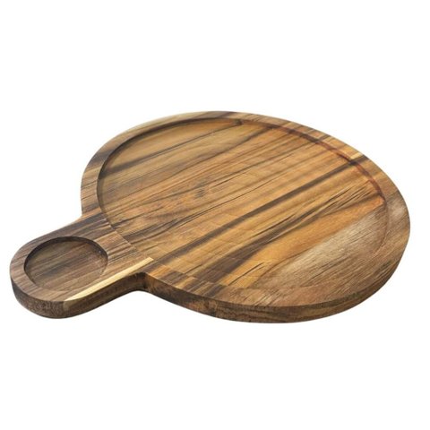 Petisqueira Teca para Frios Queijos Carnes 23cm Cabo Servir Aperitivos Tábua