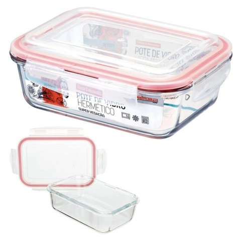 Vasilha de Vidro Hermético Marmita com Tampa 1040ml Mantimentos para Microondas Freezer Congelador