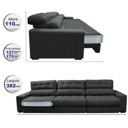 Sofá Retrátil e Reclinável com Molas Ensacadas Cama Inbox Master 3,52M Tecido Suede Cinza - 2
