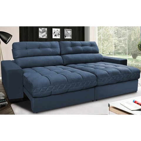 Sofá Retrátil e Reclinável com Molas Ensacadas Cama Inbox Master 2,12M Tecido Suede Azul