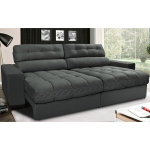 Sofá Retrátil e Reclinável com Molas Ensacadas Cama Inbox Master 2,12M Tecido Suede Cinza
