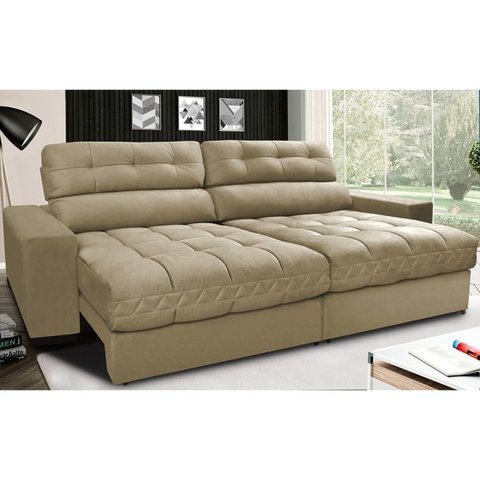 Sofá Retrátil e Reclinável com Molas Ensacadas Cama Inbox Master 2,32M Tecido Suede Bege