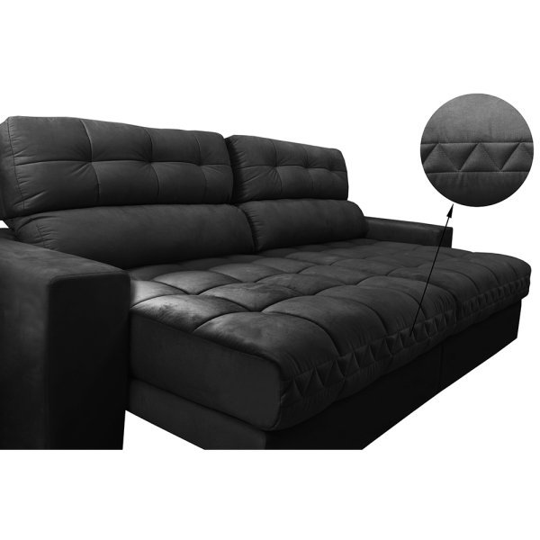 Sofá Retrátil e Reclinável com Molas Ensacadas Cama Inbox Master 2,32M Tecido Suede Preto - 4