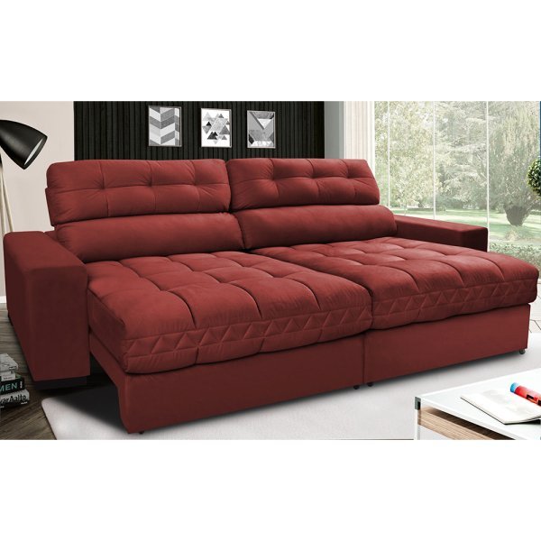 Sofá Retrátil e Reclinável com Molas Ensacadas Cama Inbox Master 2,32M Tecido Suede Vermelho - 1