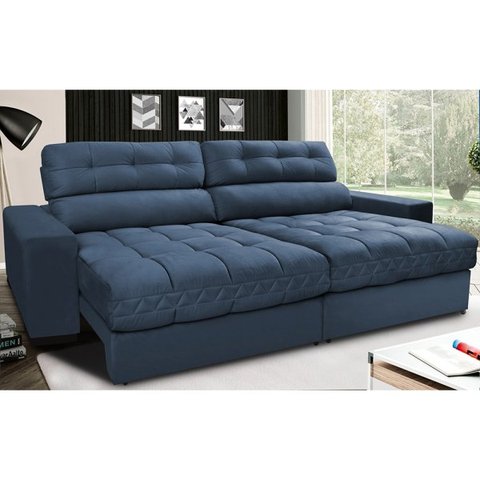 Sofá Retrátil e Reclinável com Molas Ensacadas Cama Inbox Master 2,72M Tecido Suede Azul
