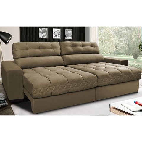 Sofá Retrátil e Reclinável com Molas Ensacadas Cama Inbox Master 2,72M Tecido Suede Castor