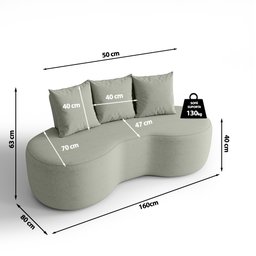 Sofá Orgânico Curvo Ibiza 1,60m 2 Lugares com Almofadas Bouclé - 3