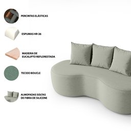 Sofá Orgânico Curvo Ibiza 1,60m 2 Lugares com Almofadas Bouclé - 4
