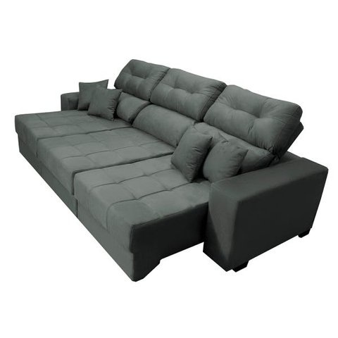 Sofá Retrátil e Reclinável Cama Inbox Diamond 2.52M Tecido Suede Velusoft Cinza