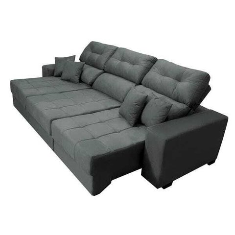 Sofá Retrátil e Reclinável Cama Inbox Diamond 2.25M Tecido Suede Velusoft Cinza
