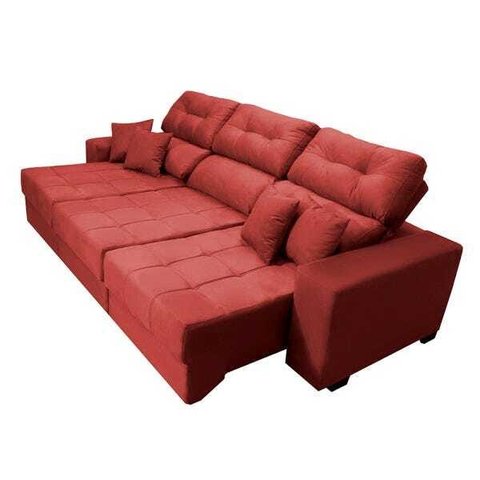 Sofá Retrátil e Reclinável Cama Inbox Diamond 2.52M Tecido Suede Velusoft Vermelho