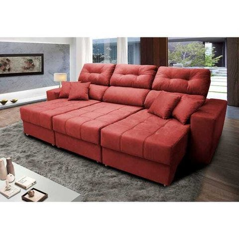 Sofá Retrátil e Reclinável Cama Inbox Diamond 2.72M Tecido Suede Velusoft Vermelho