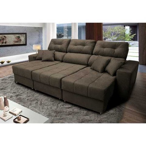 Sofá Retrátil e Reclinável Cama Inbox Diamond 2.72M Tecido Suede Velusoft Café