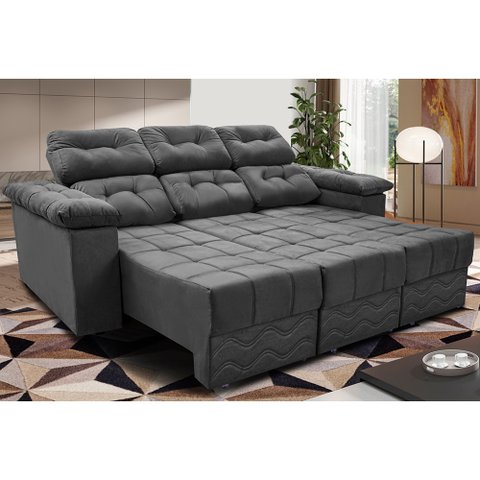 Sofá Itália 2.25M Retrátil e Reclinável Tecido Suede Cinza - Cama Inbox