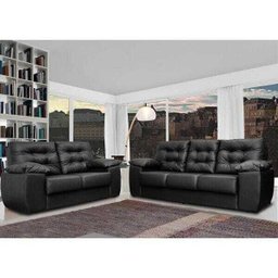Conjunto Sofá Luxemburgo 3 e 2 Lugares 1.52M e 2.02M Courino Preto - 1