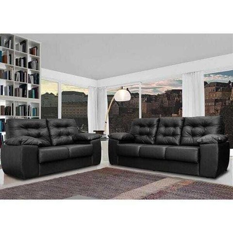 Conjunto Sofá Luxemburgo 3 e 2 Lugares 1.52m e 2.02m Courino Preto