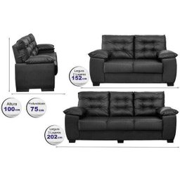 Conjunto Sofá Luxemburgo 3 e 2 Lugares 1.52M e 2.02M Courino Preto - 2