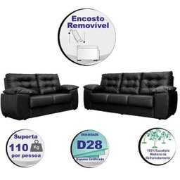 Conjunto Sofá Luxemburgo 3 e 2 Lugares 1.52M e 2.02M Courino Preto - 3