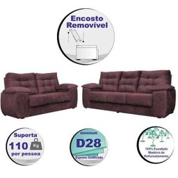 Conjunto Sofá Luxemburgo 3 e 2 Lugares 1.52M e 2.02M Suede Vinho - 3