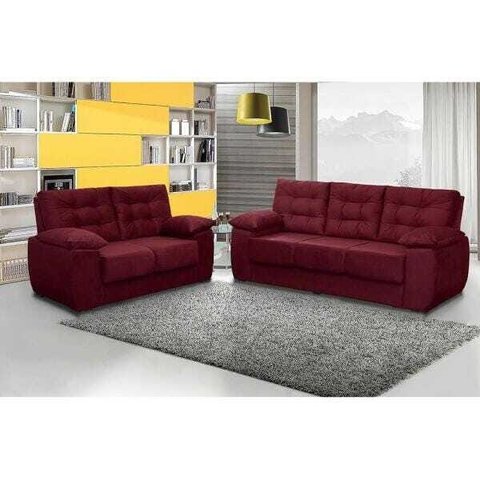Conjunto de Sofá Luxemburgo 3 e 2 Lugares Tecido Suede Liso Vinho - Moveis Marfim