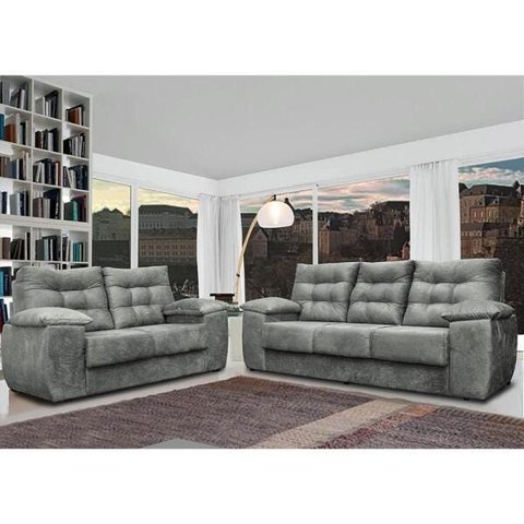 Conjunto Sofá Luxemburgo 3 e 2 Lugares 1.52M e 2.02M Suede Cinza