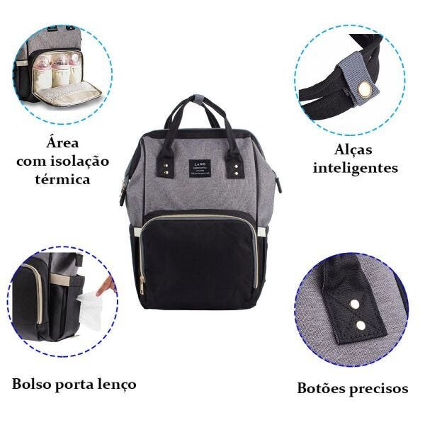 Mochila Bebê Maternidade Clio Multifuncional Masculina - Cinza