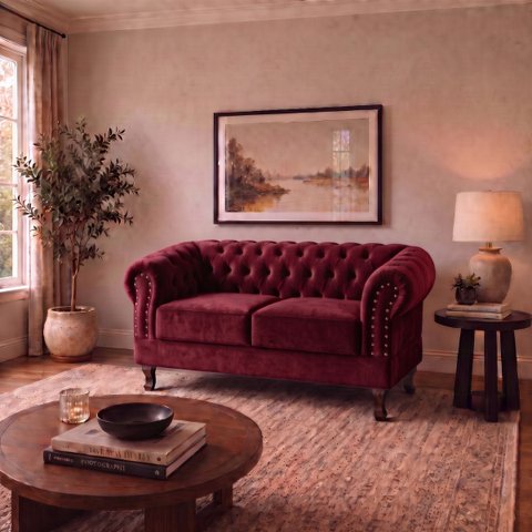 Namoradeira Chesterfield Duque 2 Lugares em Veludo Bordô