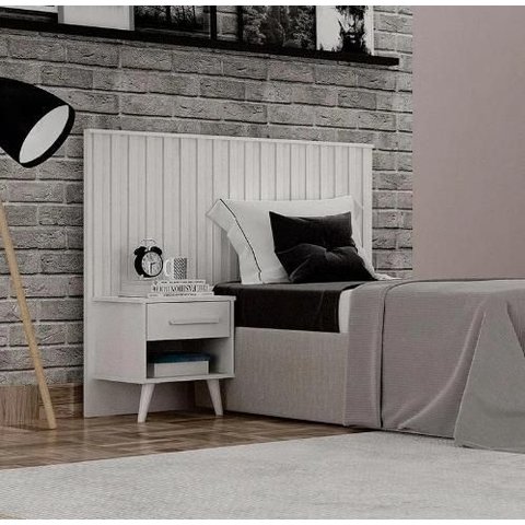 Painel Solteiro Milano com Mesa de Cabeceira Ripada Leifer