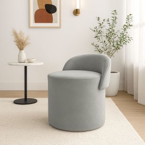 Puff Banco Orgânico Encosto Redondo Sala Estar Quarto Suede:cinza