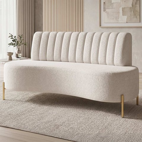 Sofá 2 Lugares 160cm Pés Aço Dourado Tamar Boucle Bege Z08 - Mpozenato