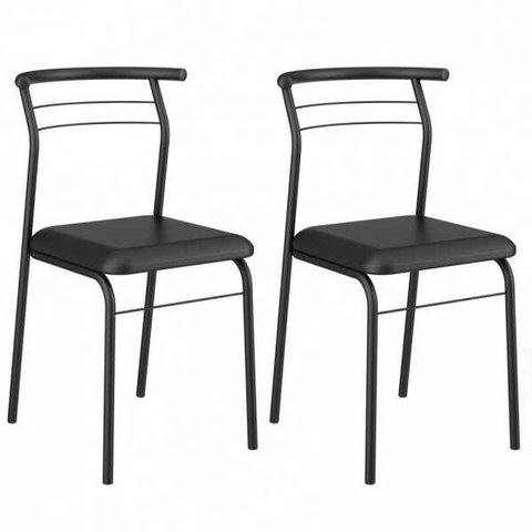 Conjunto 2 Cadeiras Tubo Preto Napa Preta Carraro