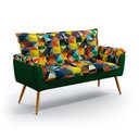 Ver imagem 2 de Kit Poltrona Namoradeira e 2 Poltronas Opala com Puff Lunar Suede Estampado Colorido com Verde Arade